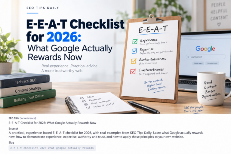 E-E-A-T checklist for 2026 covering experience, expertise, authoritativeness and trustworthiness